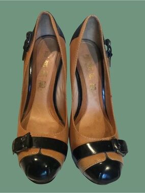 L.A.M.B. Womens Camel & Black Platform Pump Shoes Sz 7.5M